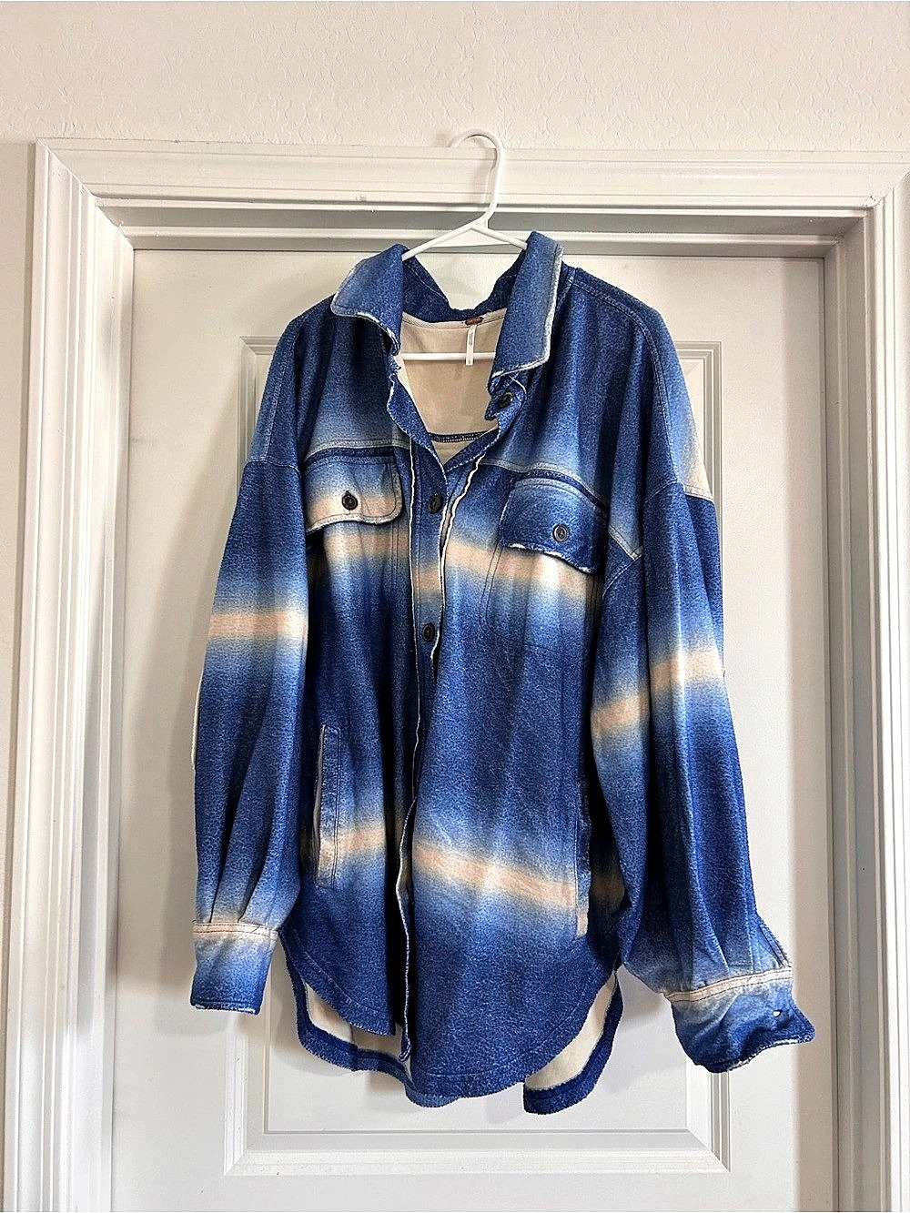 Free People Hit The Slopes Fleece Jacket Blue & White Striped Jacket Size Large